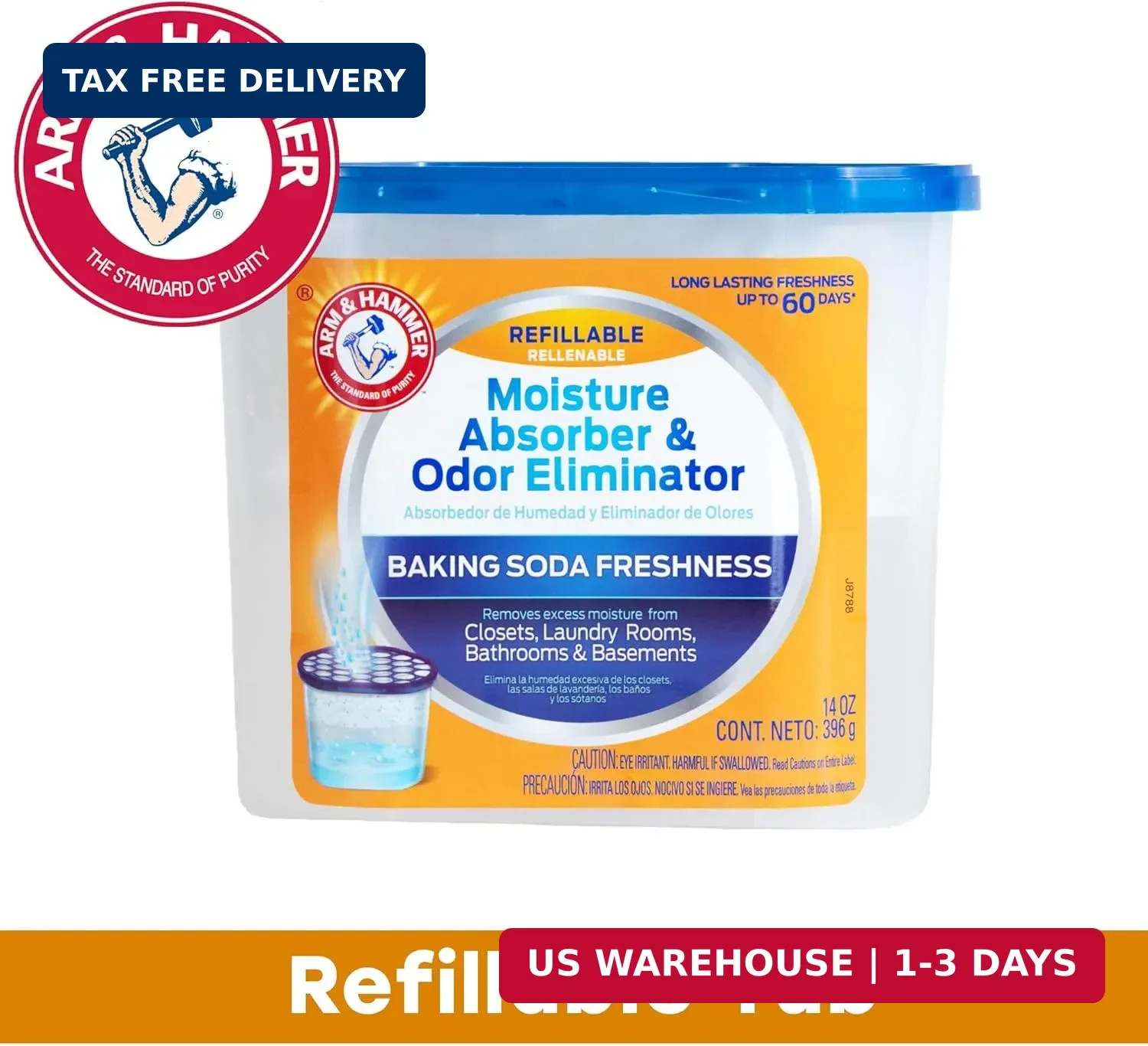 Arm & Hammer Fragrance Free Refillable Moisture Absorber and Odor Eliminator 14