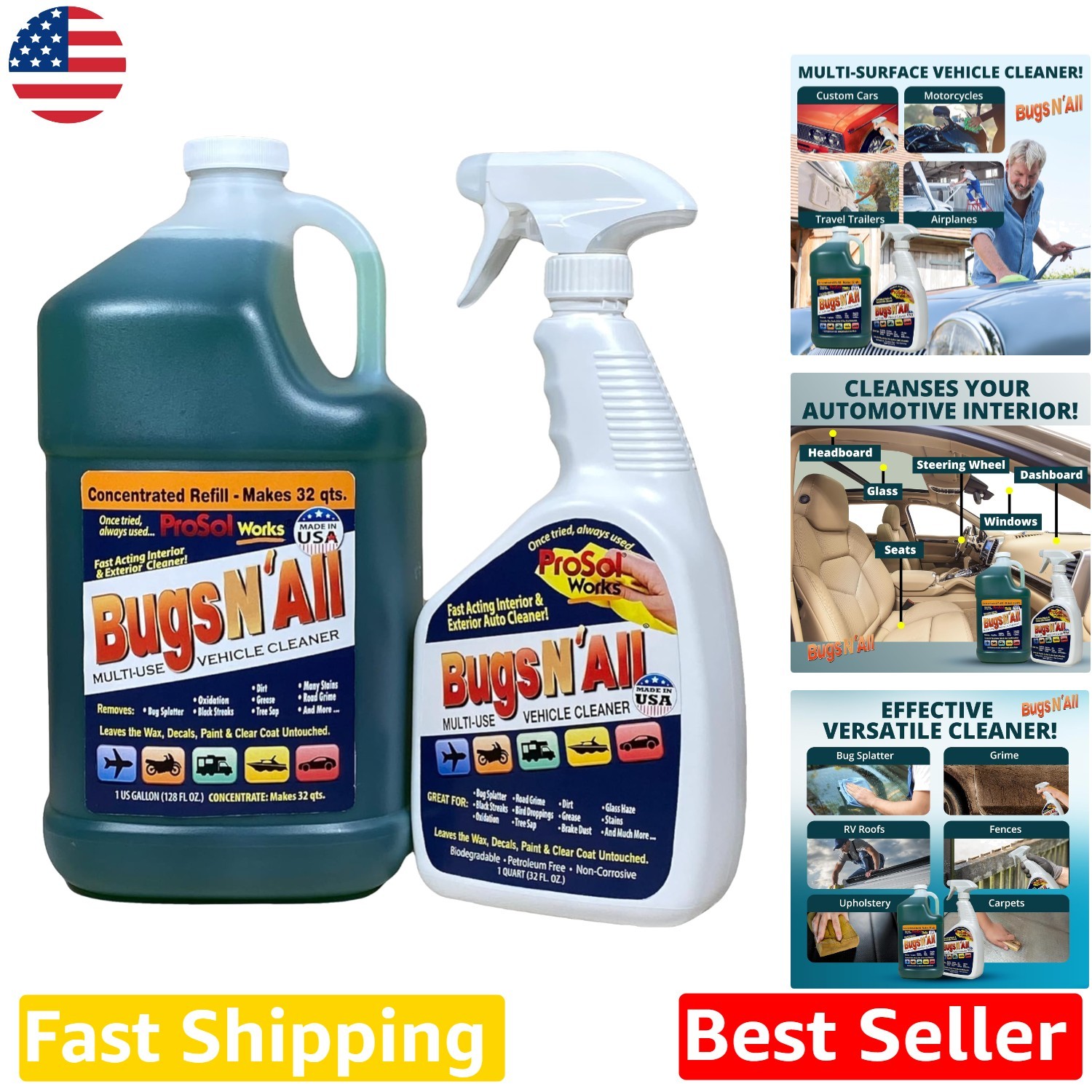Powerful 1 Gal Car Cleaner & Degreaser – Citrus Bug Tar Remover, Non-Corrosive