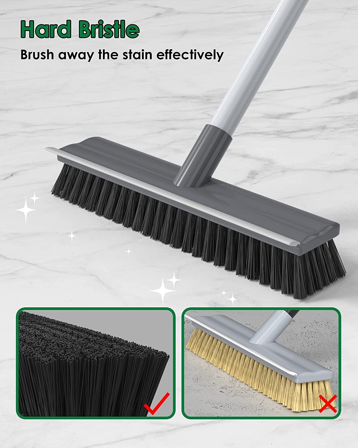Floor Scrub Brush 2 in 1 Scrape&brush Push Broom Stiff Bristle 17″-55″ Handle