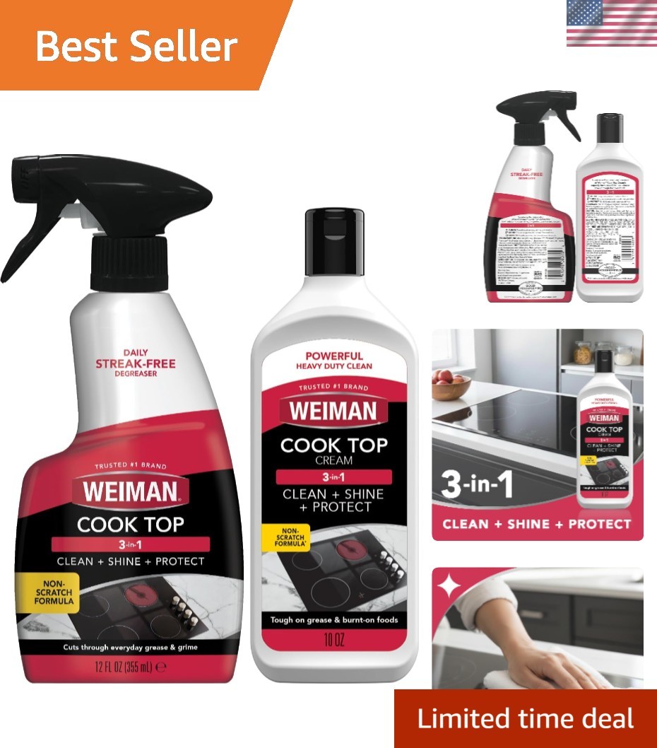 Heavy Duty Cooktop Cleaning Kit – 10oz Spray & 12oz Cream for Streak-Free Shine