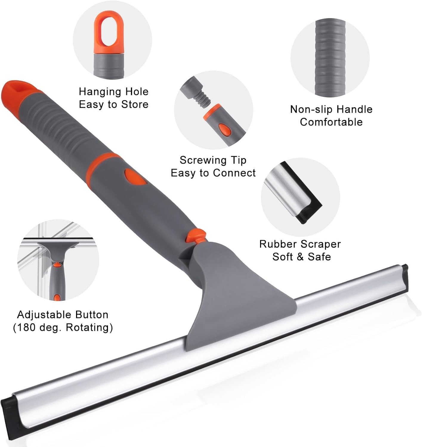 All Purpose 10 inch Shower Squeegee W/ 2pcs Rubber Wiper Blade Window Squeegee