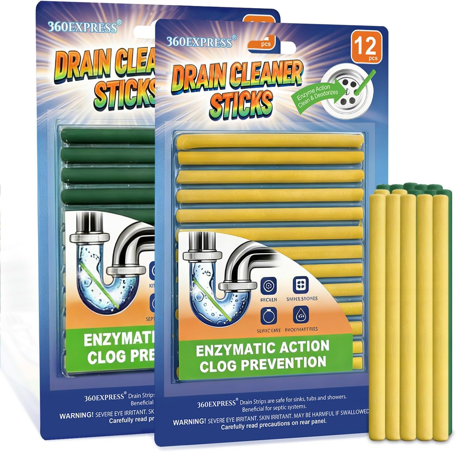 Drain Cleaner and Deodorizer Sticks, 24 Pcs Enzyme Drain Sticks – Natural Clog R
