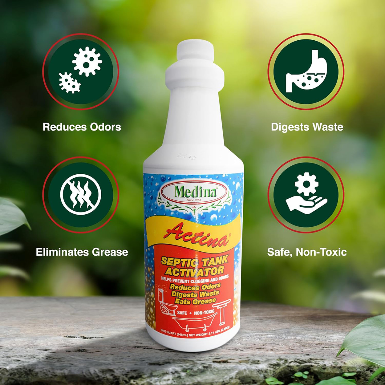 Actina Septic Tank Activator Reduces Odors Digests Waste 32 fl oz by Medina