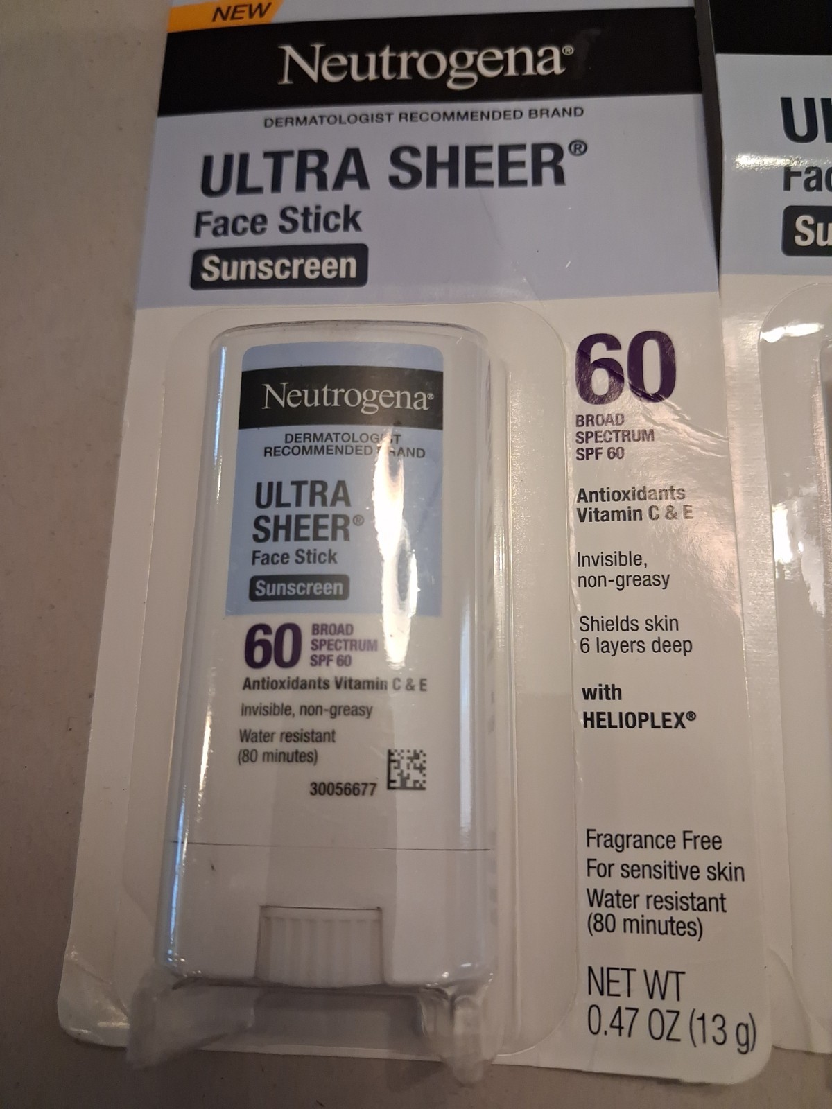 4 Count Neutrogena SPF 60 Ultra Sheer Face Sunscreen Stick Invisible Non-Greasy