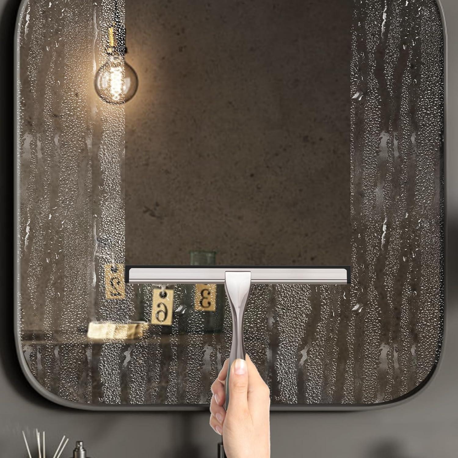 All-purpose Stainless Steel Shower Squeegee for Glass Doors with Adhesive Ho.