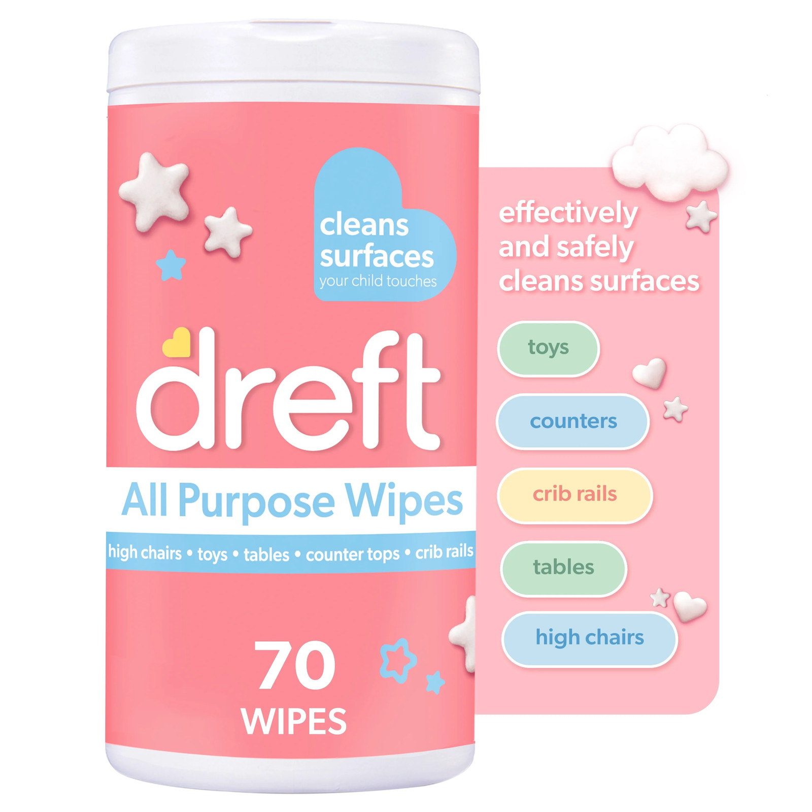 All Purpose Baby Cleaning Wipes, 70 Count, Safe on Baby Essentials, Surface