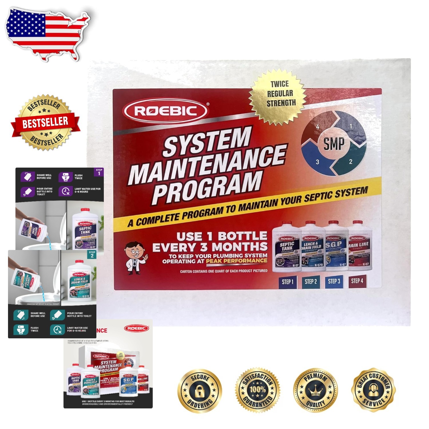 Complete Septic Care Kit 4 Quarts: Unscented, Non-Toxic, Prevents System Failure