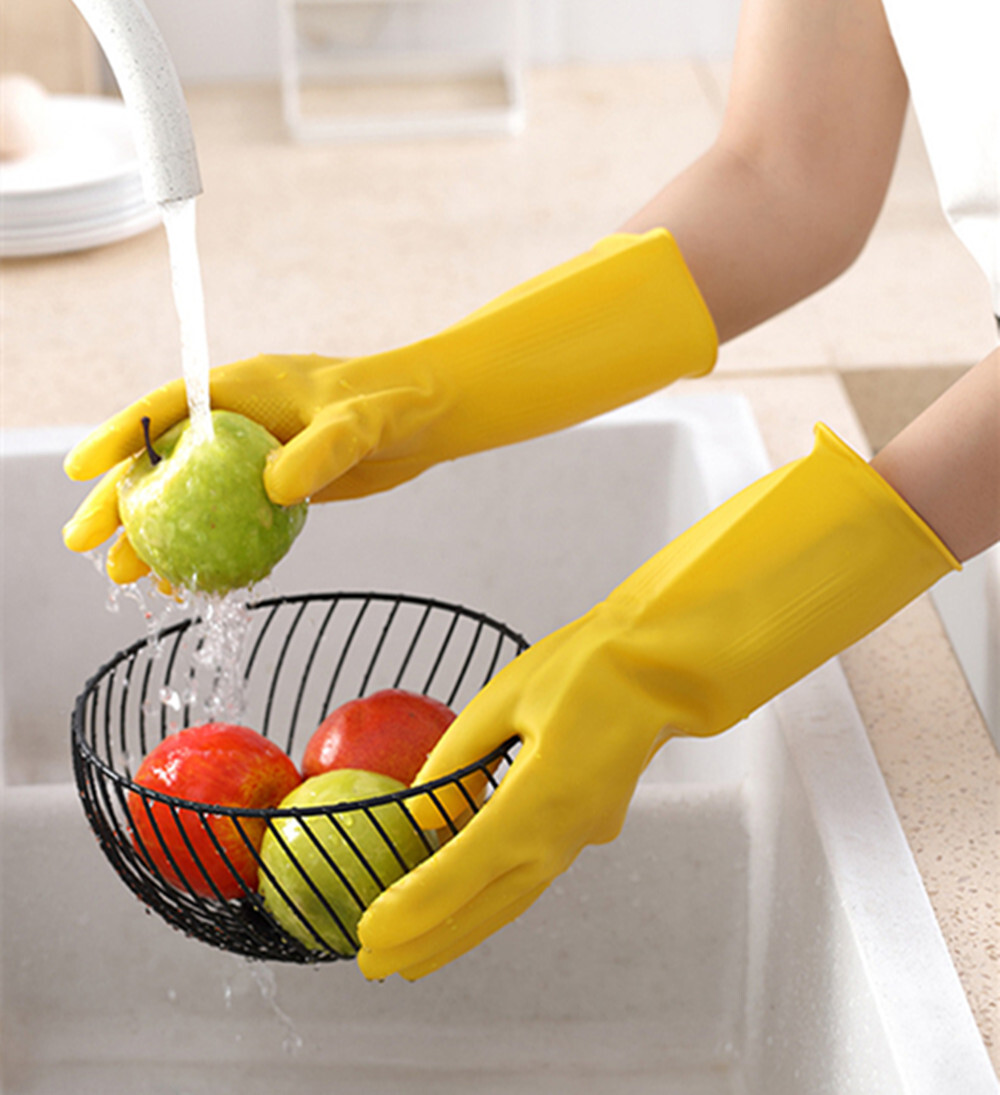 2 Pairs Rubber Gloves Large Long Sleeve Household Washing Up Kitchen Cleaning
