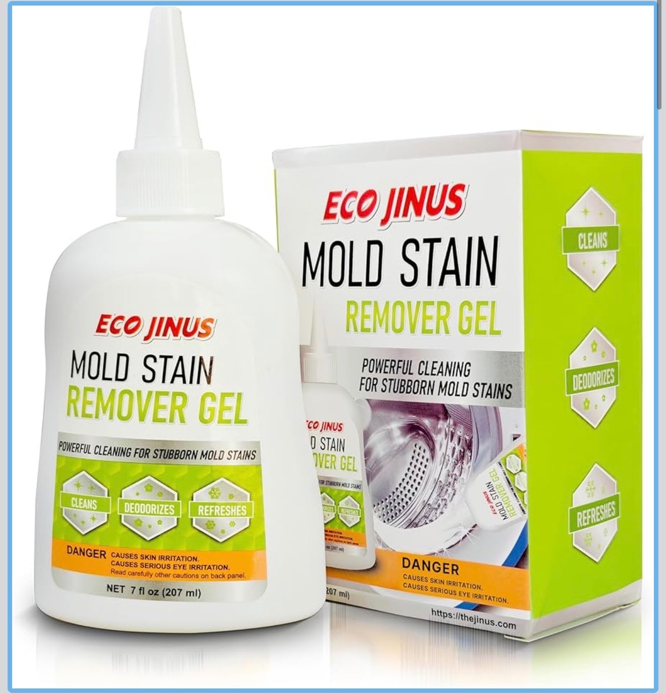 Eco Jinus Mold Stain Remover Gel 7oz , 3 Pack Washing Machine, Rubber Seals