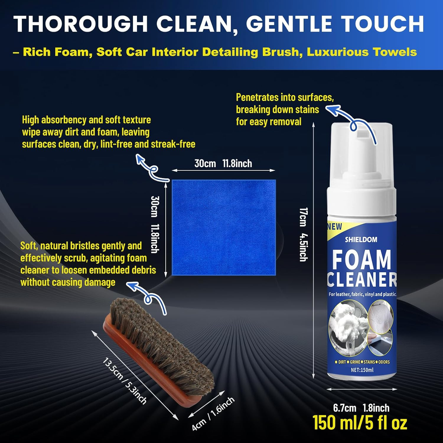 SHIELDOM Car Interior Cleaner Kit Multifunctional Car Seat Foam Cleaner Powerful