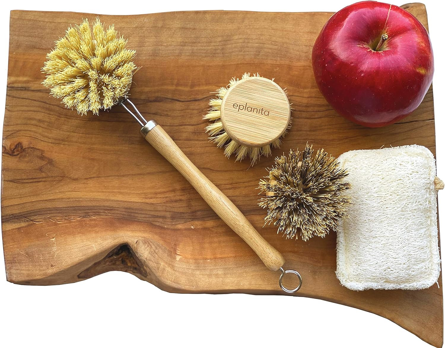 Natural Dish Brush, 3 Replacement Heads, Kitchen Eco Bamboo Scrubber Brushes, Ex