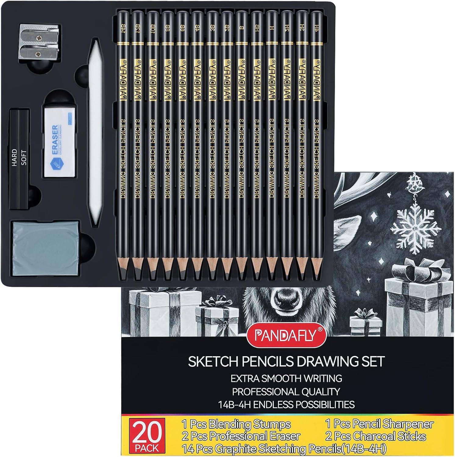 Drawing Sketching Pencil Set, 20 Piece Pro Art Pencil Kit, 4H-14B Graphite Penci
