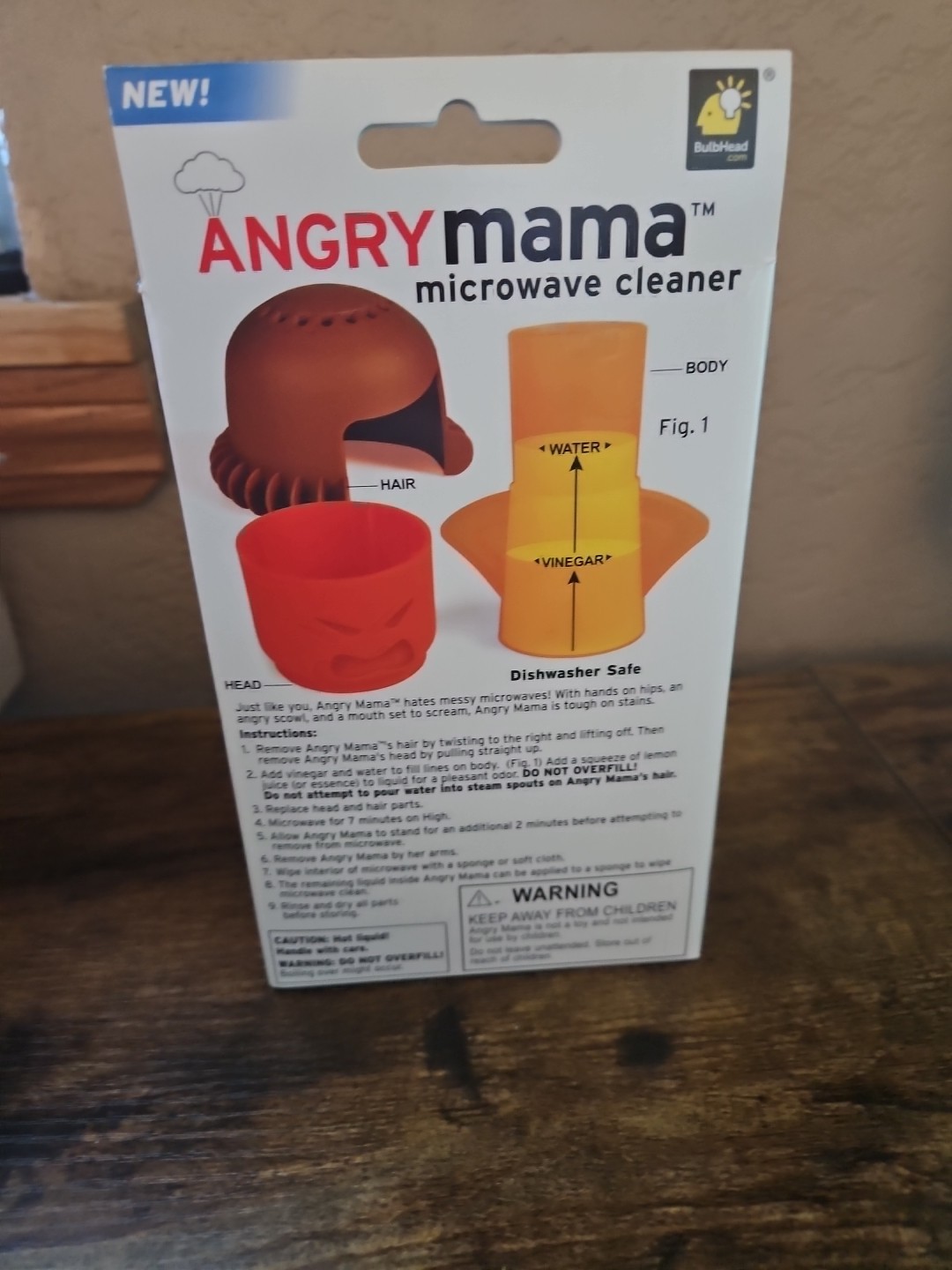 Angry Mama Microwave Cleaner Dishwasher Safe Steams Away Stains Odors Red/Yellow