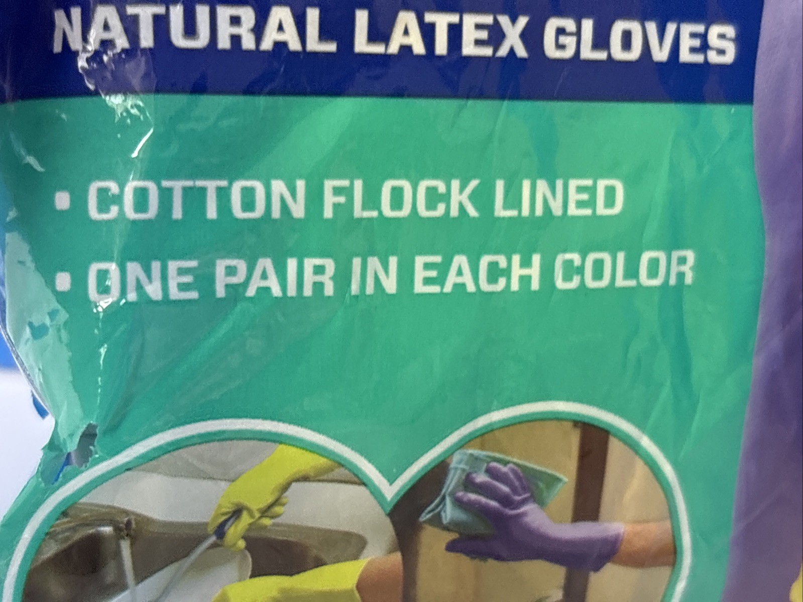 2 pair Mr Clean Natural Latex Dish Washing Gloves sz Large Cotton Flock Lining