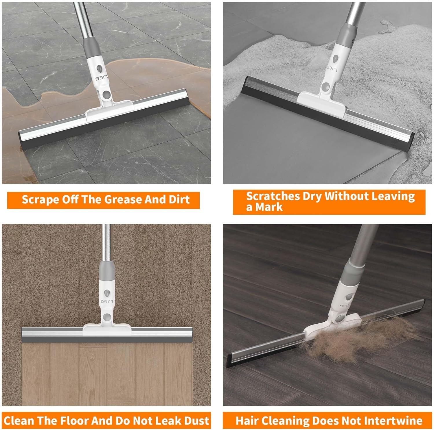Squeegee Broom for Floor, 13.78″ Rubber Squeegee with 51″ Aluminum Alloy Pole