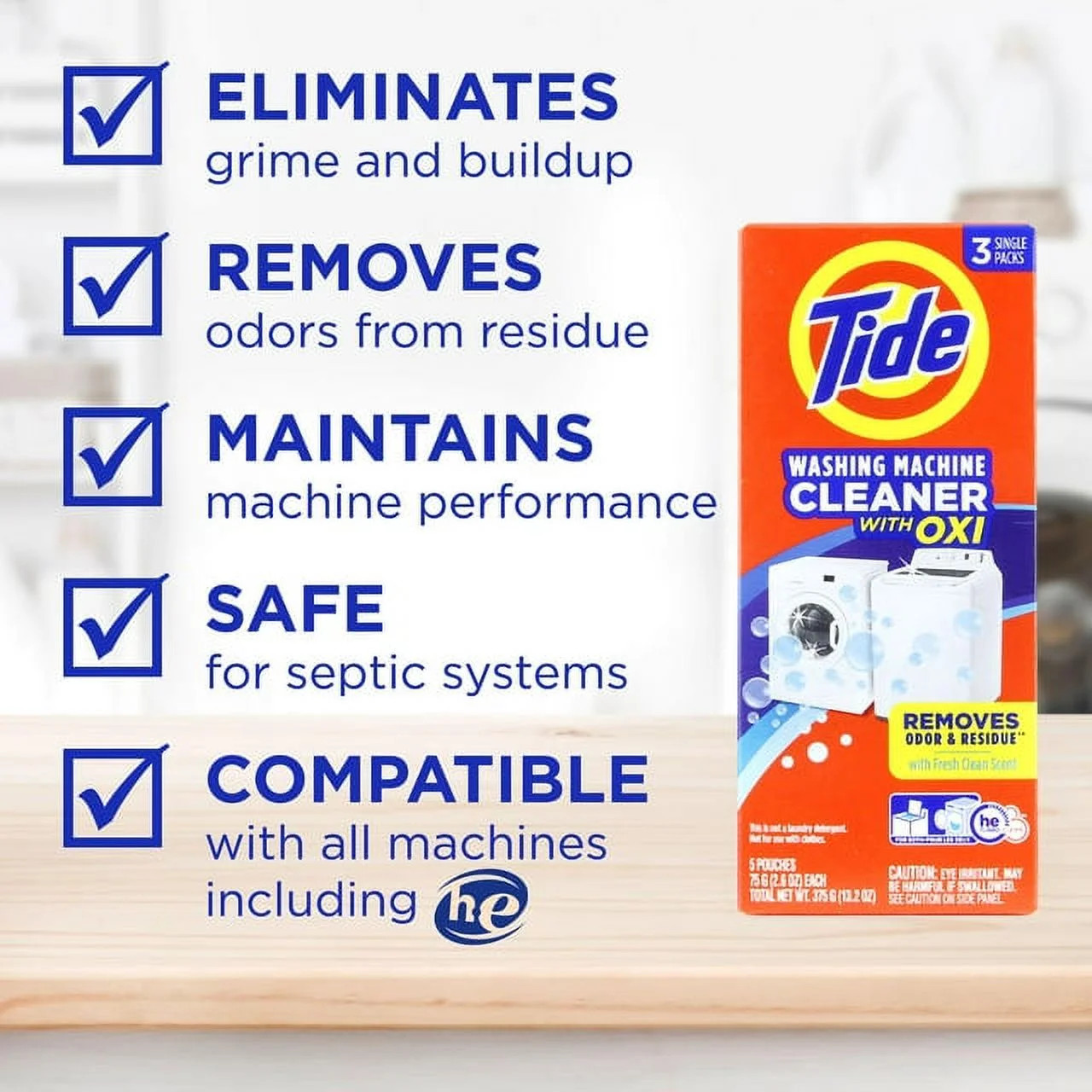TIDE Front Top Load Washing Machine OXI Cleaner Odor Residue Removal 4ct