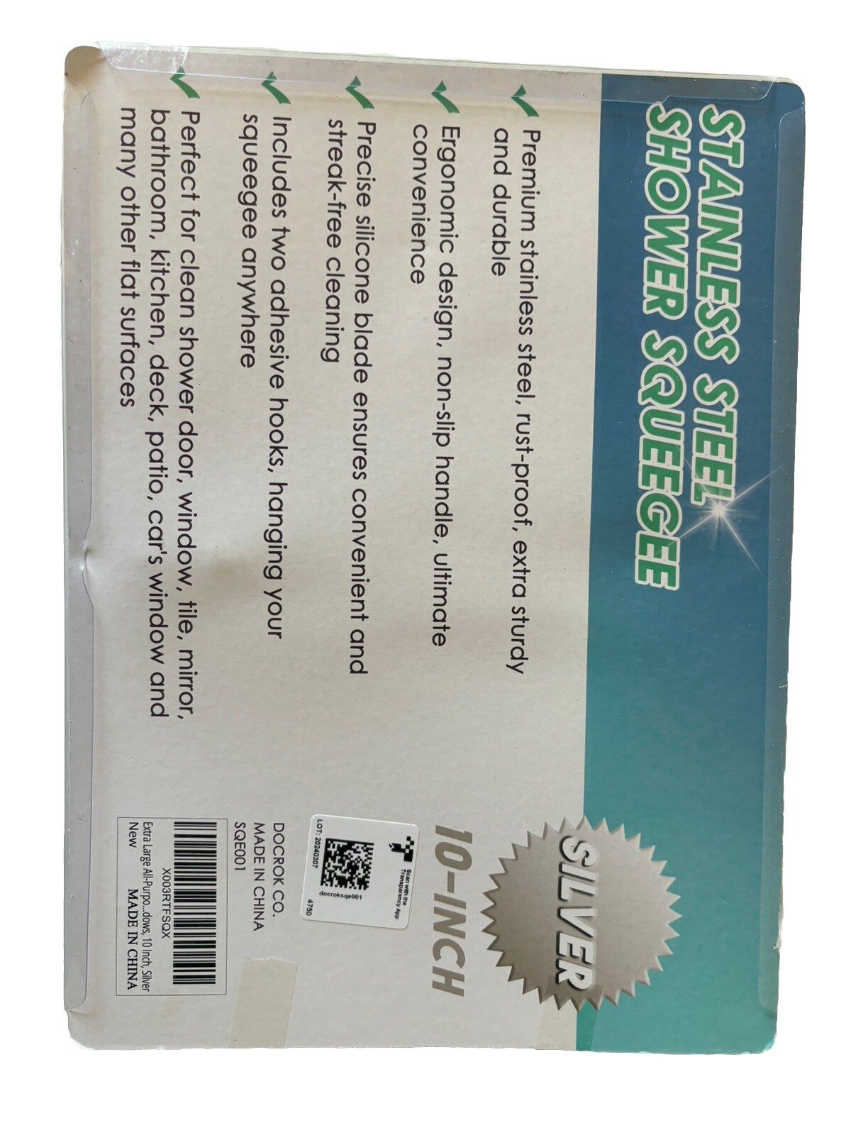 All-Purpose Stainless Steel Shower Squeegee for Shower Glass Door w/ 2 Adhesive