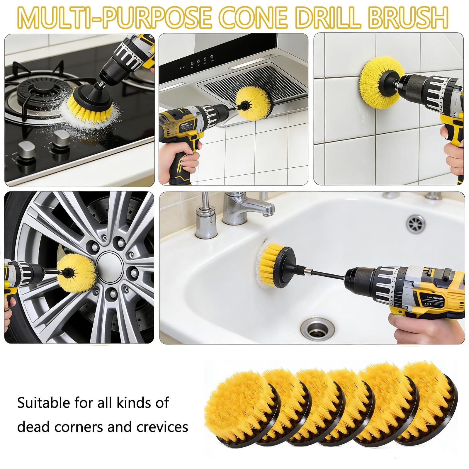 -Pack Drill Brush Power Scrubber Set, Long Attachment for Bathroom, Car, Tile
