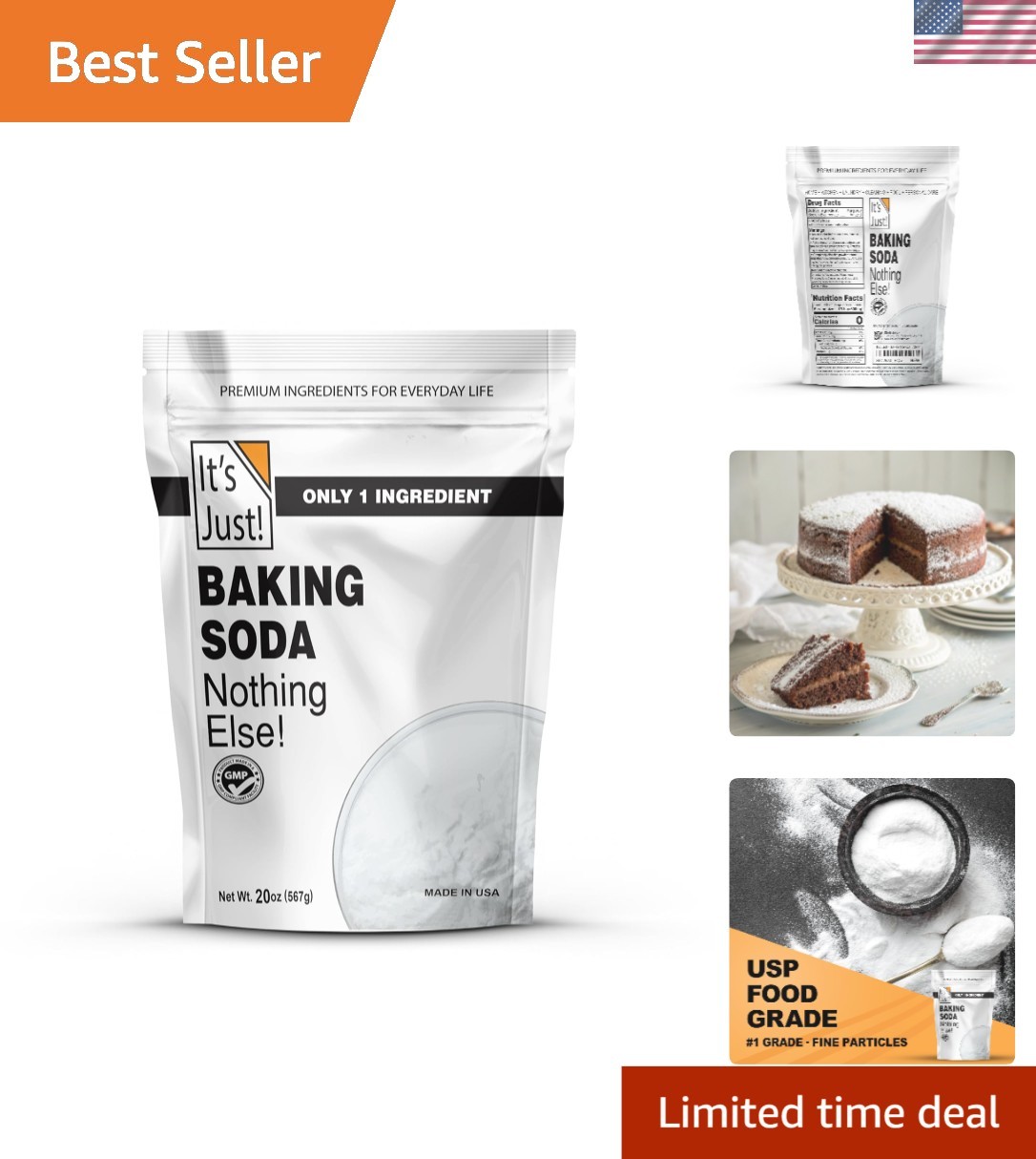 Versatile 100% Pure Sodium Bicarbonate, Gluten-Free 20 Ounce for Home & Kitchen