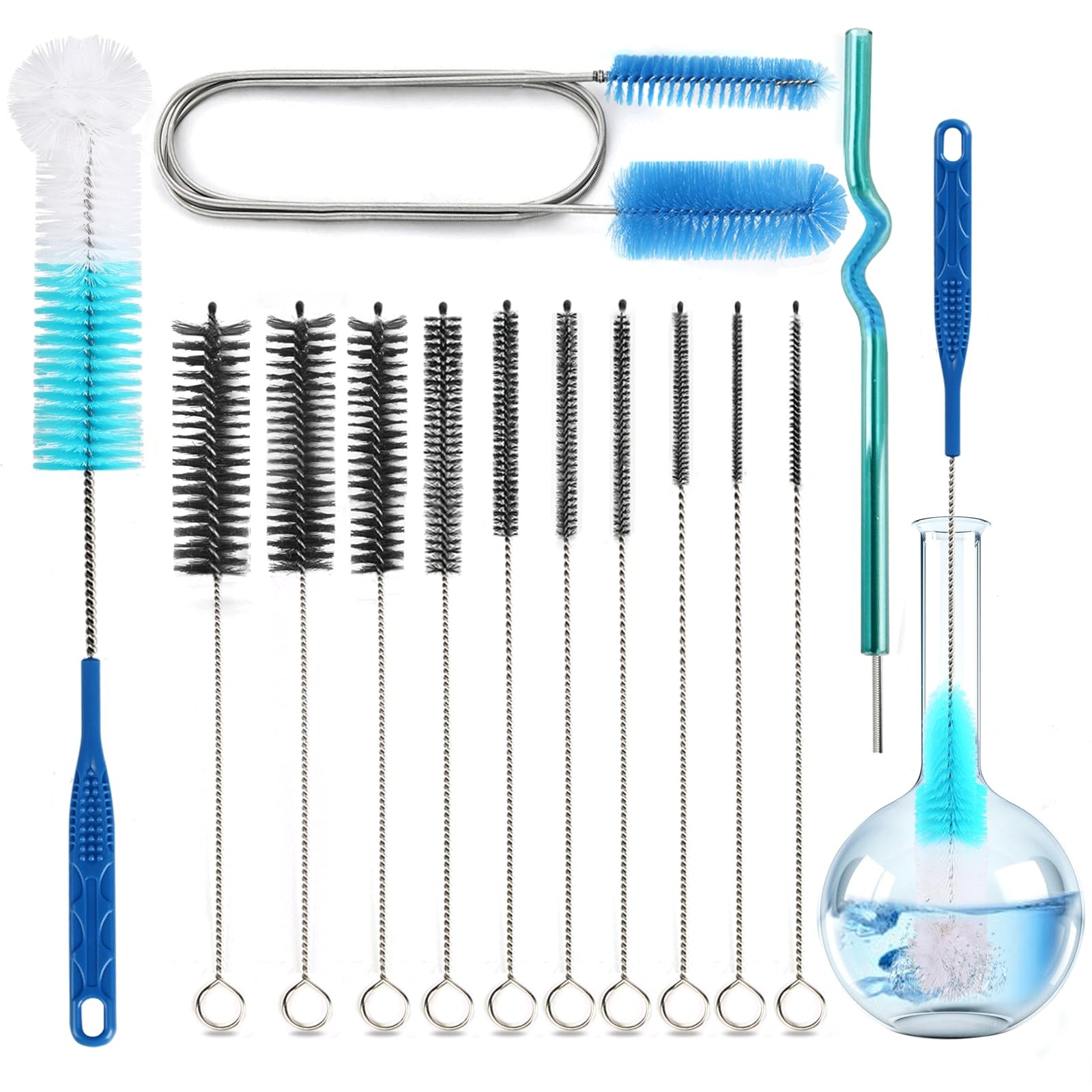 12 Pack Glass Tube Pipe Cleaner Set, 17 Inch Long Handle Nylon Brush for Neck…