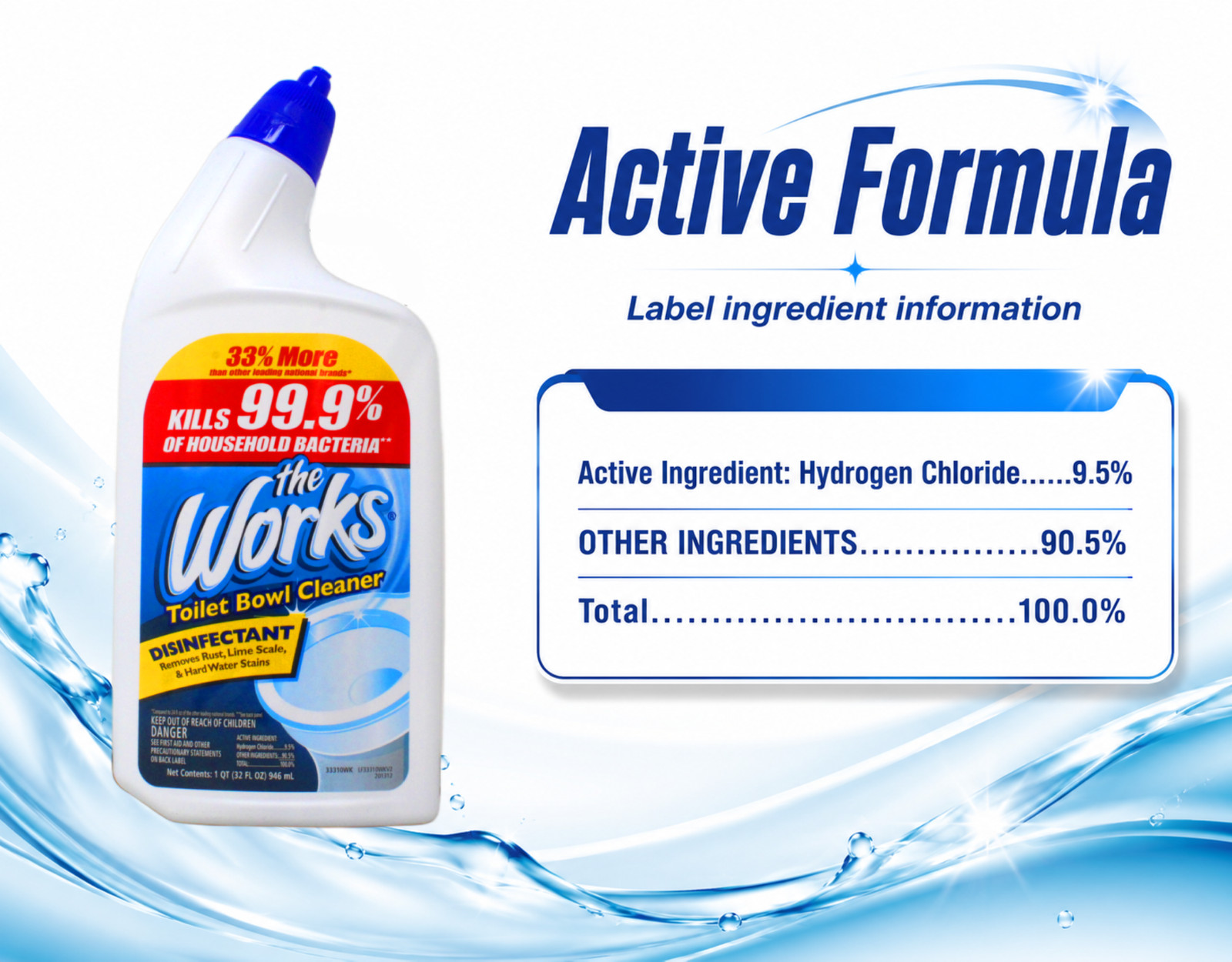 The Works Toilet Bowl Cleaner 32oz Removes Stains 4 Pack