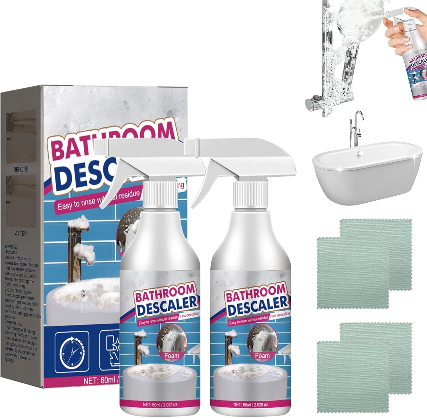 2PCS Stubborn Stains Cleaner, Bathroom Descaler Cleaner, Bathroom Foam Cleaner S