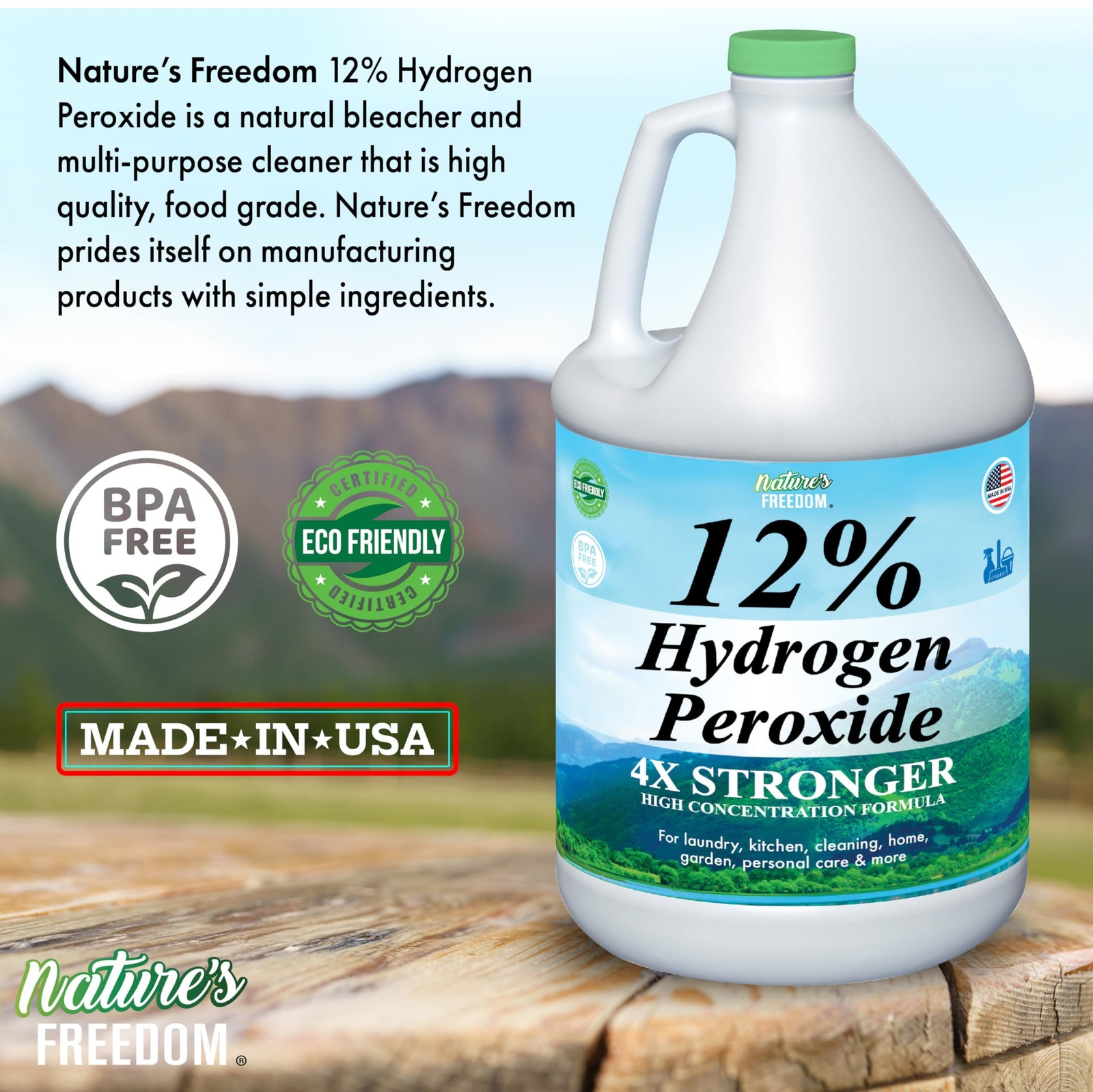 12% Hydrogen Peroxide, Food Grade H2O2 and Purified Water Only, 1 Gallon Solu…