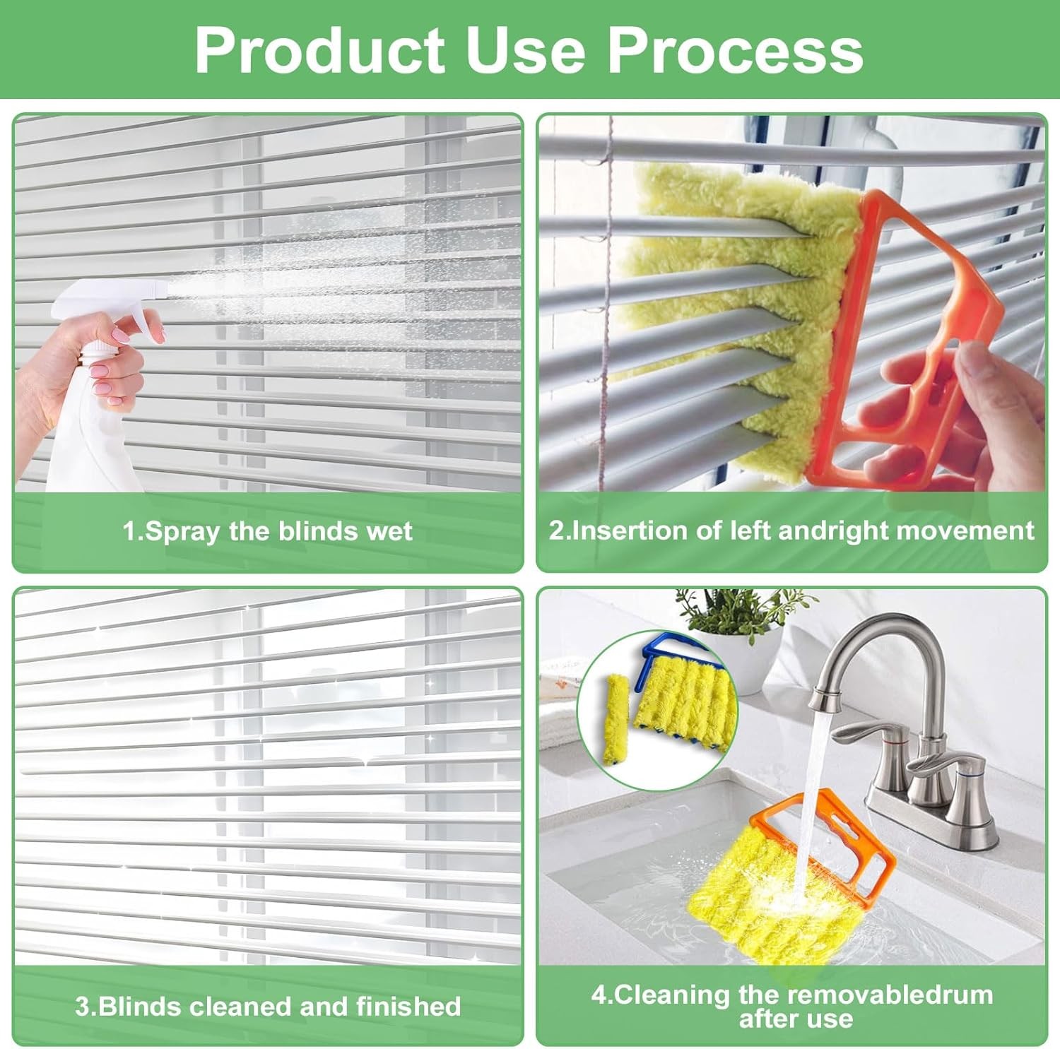 4 Pack Window Blind Cleaner Duster Tool 7 Finger Venetian Scrub Brush W/