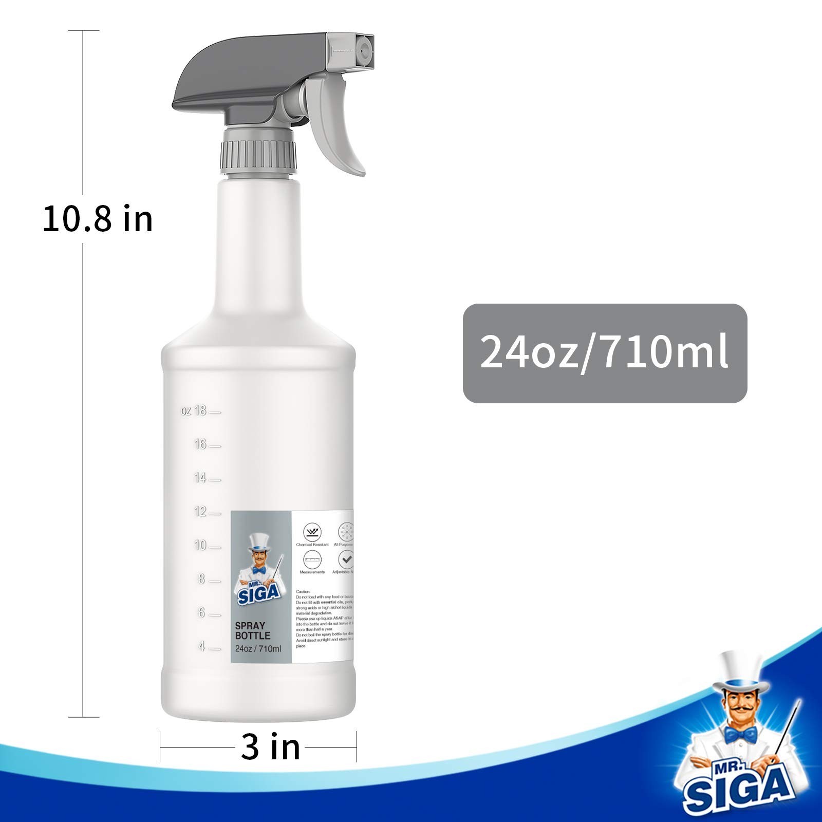24 oz Heavy Duty Reusable Spray Bottles – Adjustable Nozzle, Leak Proof, 3 Pack