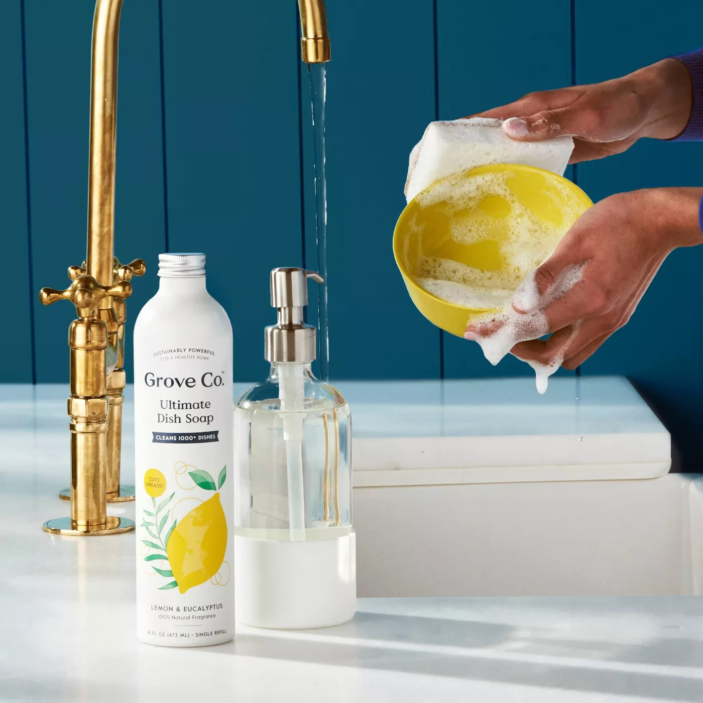 Grove Co. Ultimate Dish Soap Refill in Aluminum Bottle – Lemon & Eucalyptus 16oz