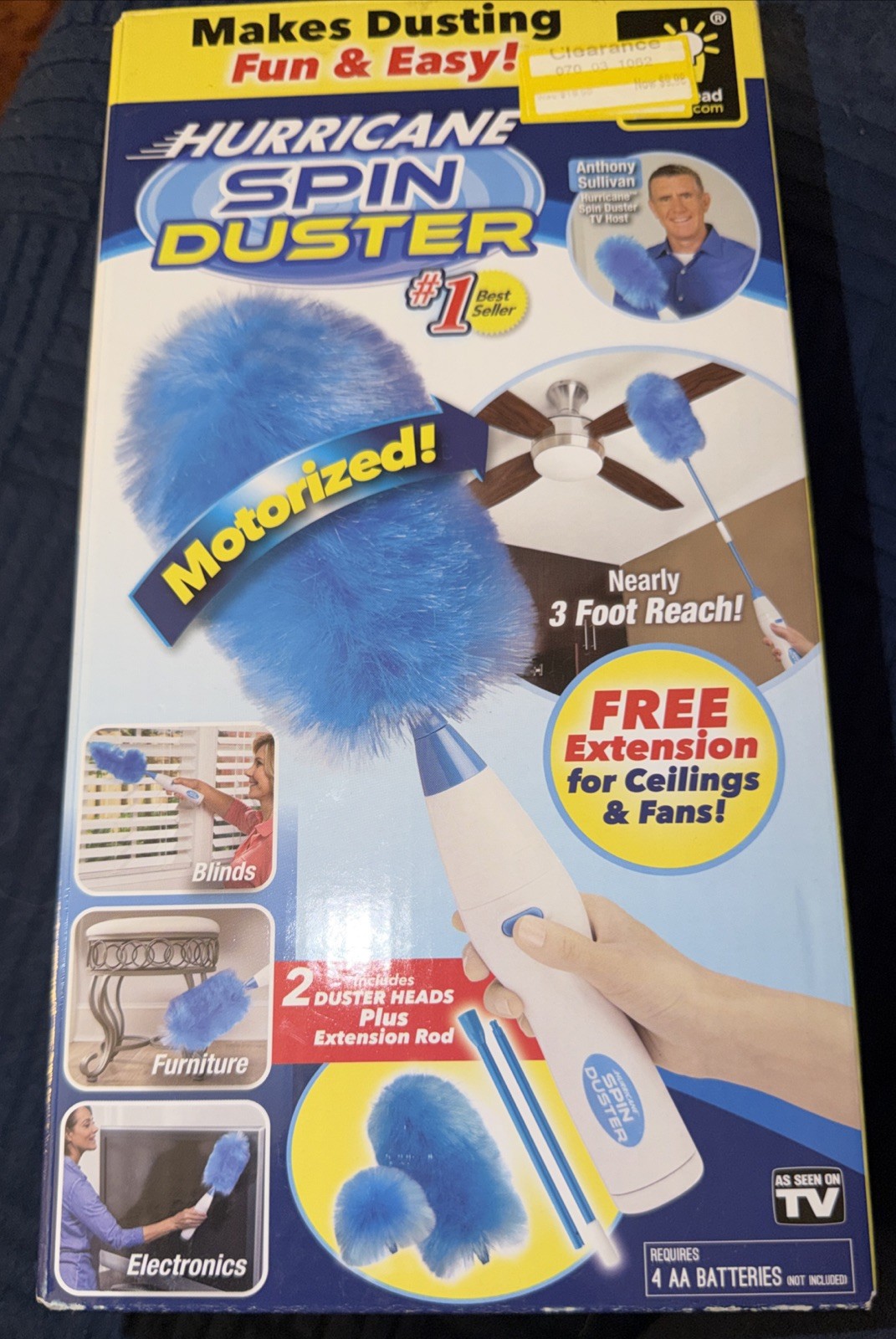 Hurricane Spin Duster Motorized Dust Wand w/3ft Extension For Ceiling Fans