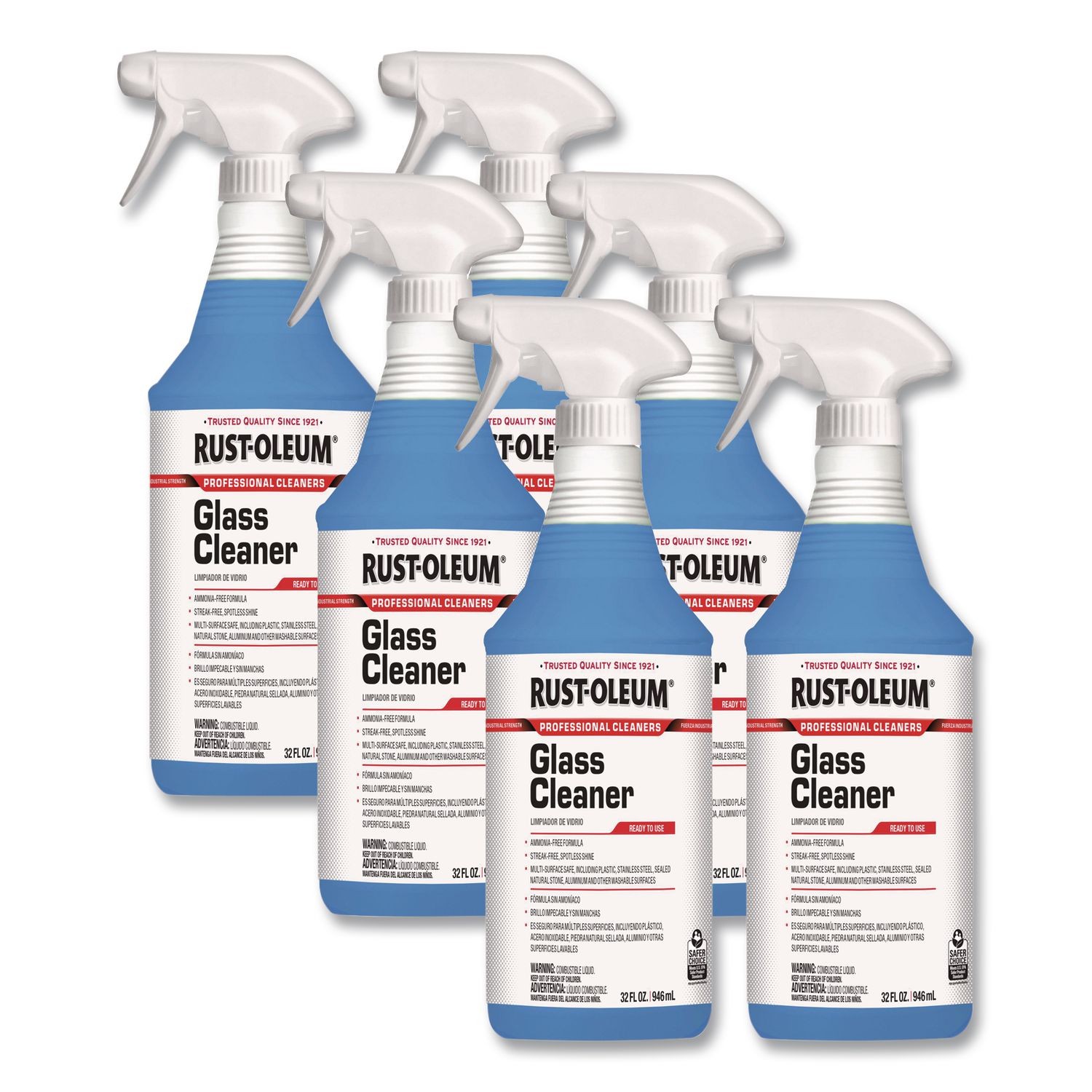 Professional Cleaners Glass Cleaner, 32 oz Spray Bottle, 6/Carton