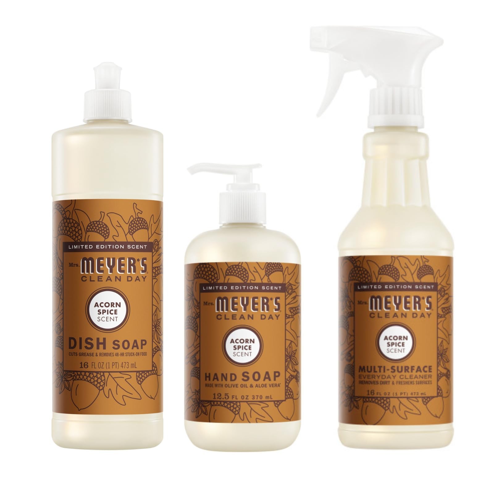 Mrs. MEYER’S Acorn Spice Kitchen Set Variation, Includes, 1 Hand Soap, 1 Dish…