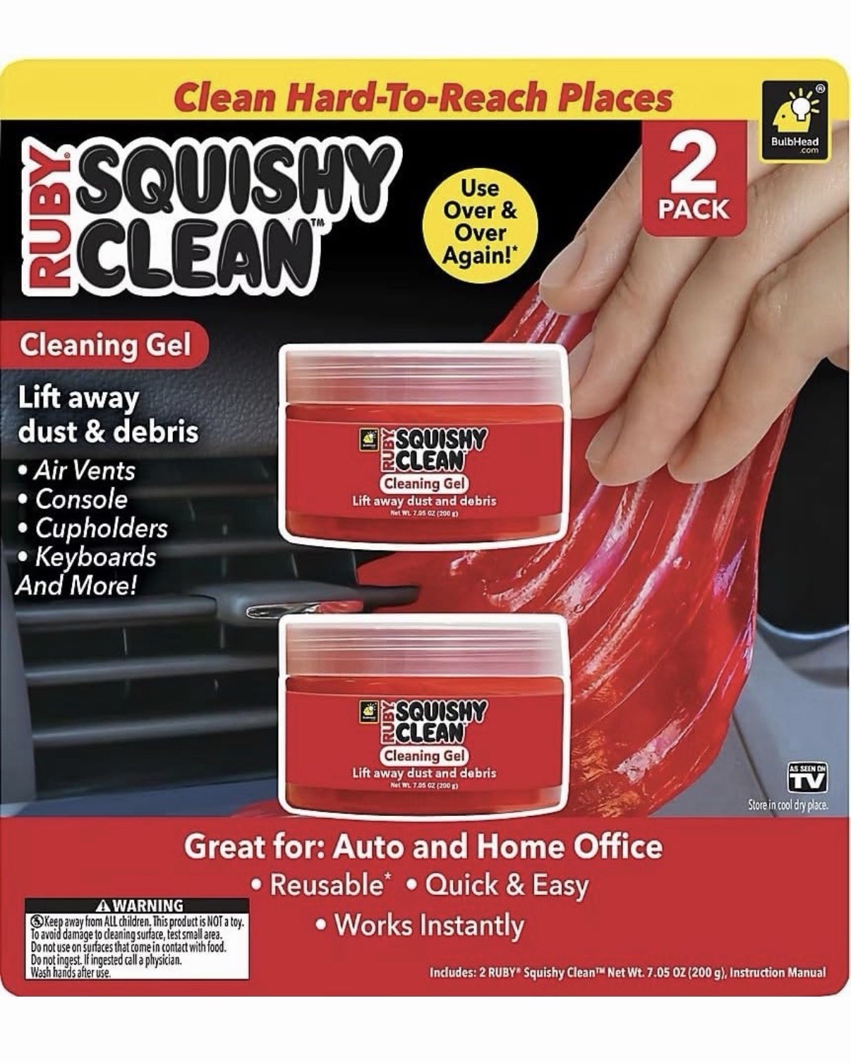 Ruby Squishy Clean Cleaning Gel 2 Pack – Car Vent, Keyboard, Dust Cleaner Slime