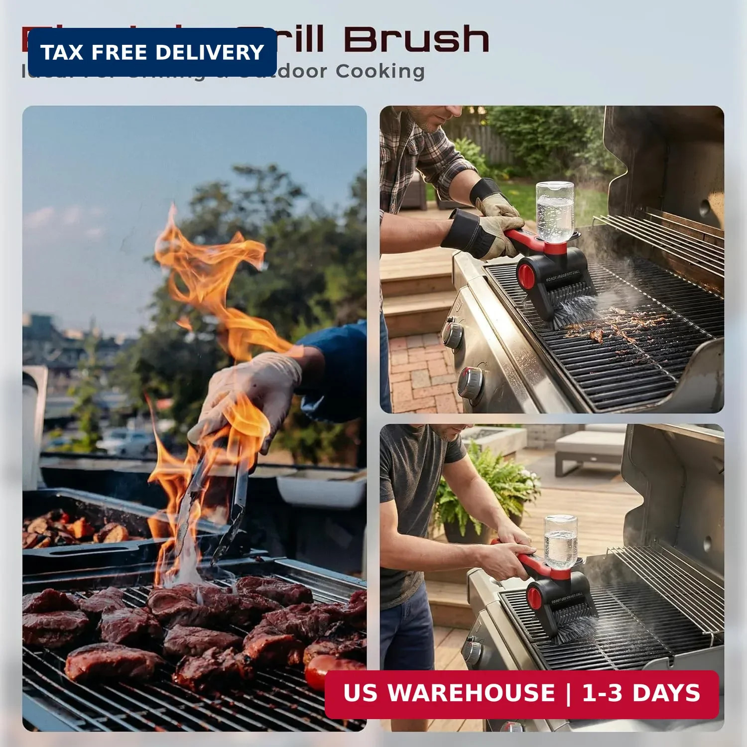 Electric Grill Brush, 100W High Power Cordless BBQ Cleaner with 300ml Water Spra
