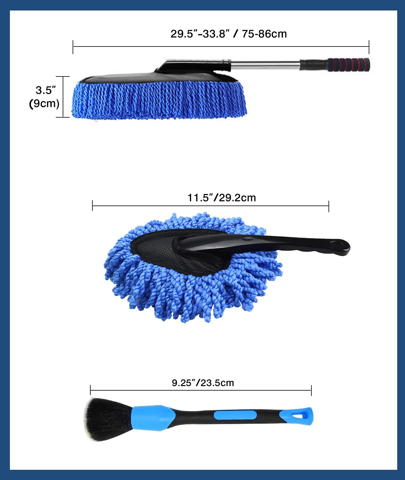 Car Duster Kit 3 Pack Car Detailing Brush Set With Extendable Microfiber Dust Br