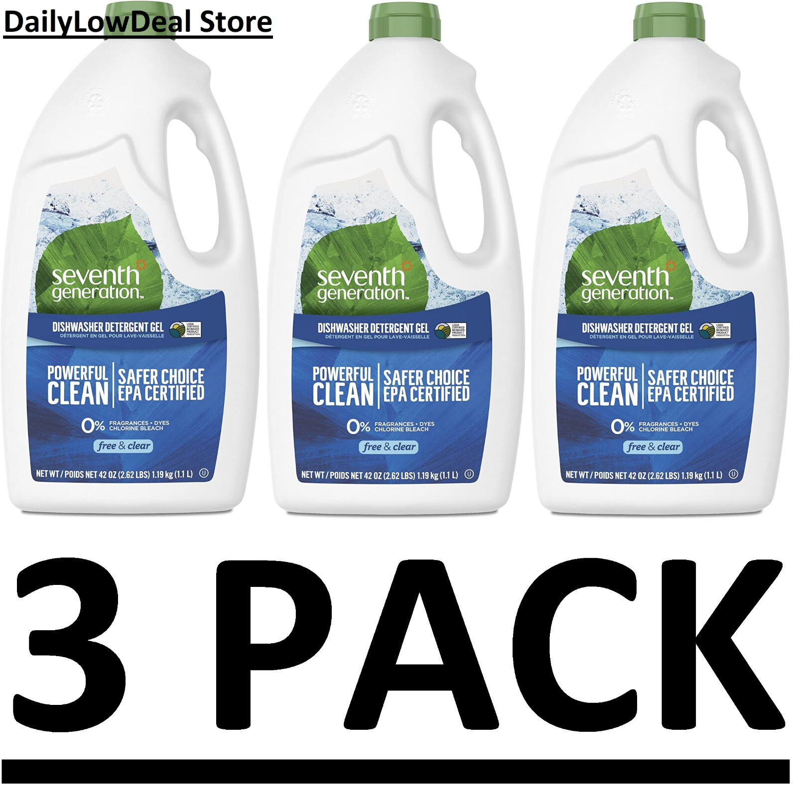 3 PACK – Seventh Generation Free & Clear Liquid Dish Soap Detergent 42 oz SEALED