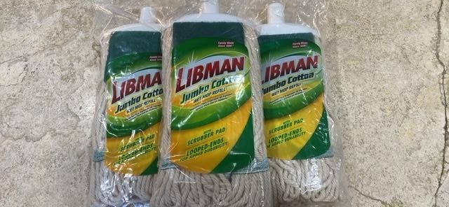 Lot of 3 LIBMAN Jumbo Cotton Wet Mop Refill with Scrubber Pad