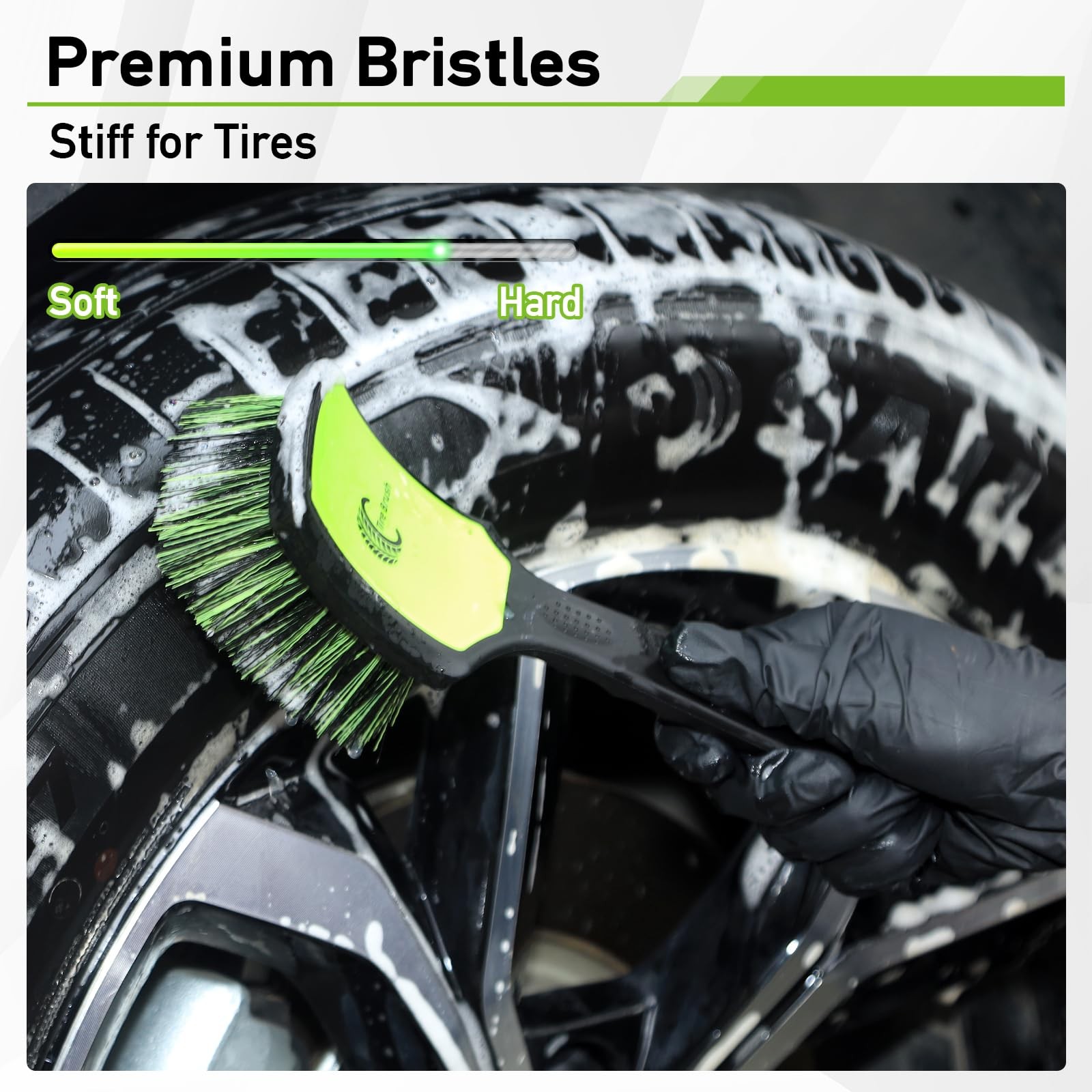 2-Pack Car Wheel & Tire Detailing Brush Set, Soft & Stiff Bristles (Green)
