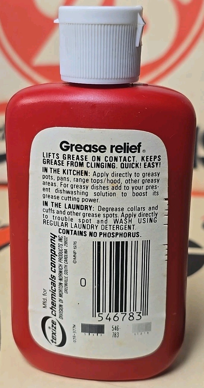 Vtg 1976 Texize Grease Relief 3 fl oz All Purpose Degreaser Bottle Movie Prop