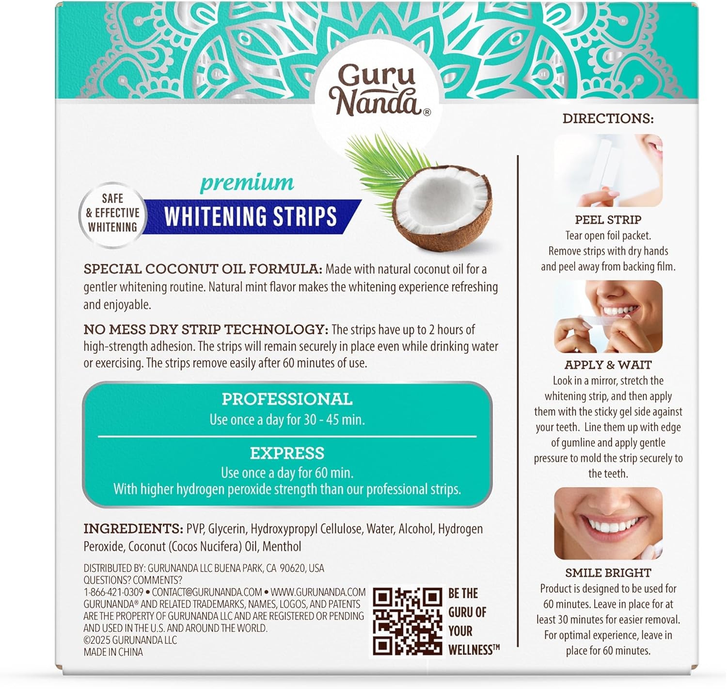 Share GuruNanda Teeth Whitening Strips – 7-Day Treatment with Non-Slip, Dry Stri