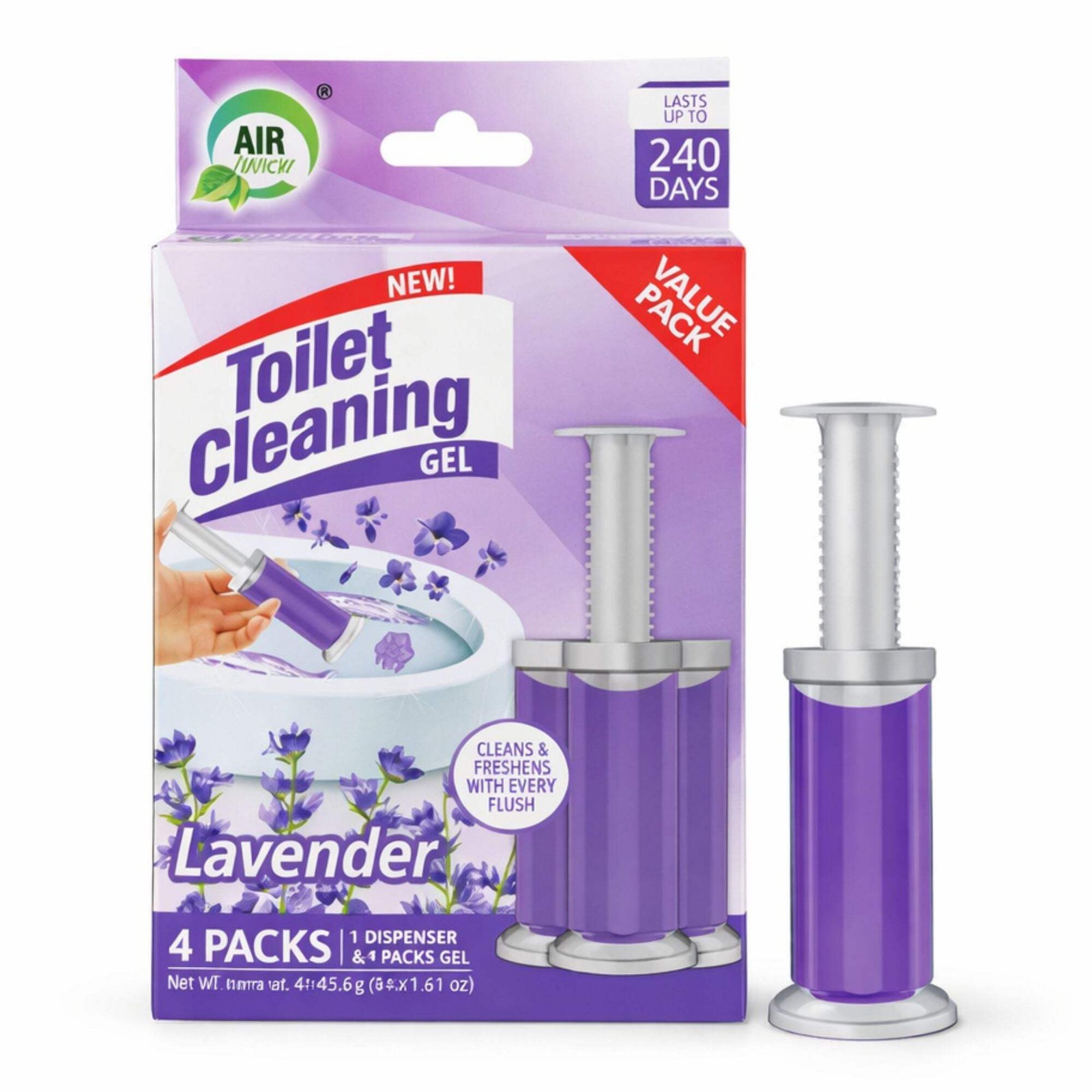 Air Fusion Lavender Scent Toilet Cleaning Gel 56 Stamps 6.43oz 4 Pack