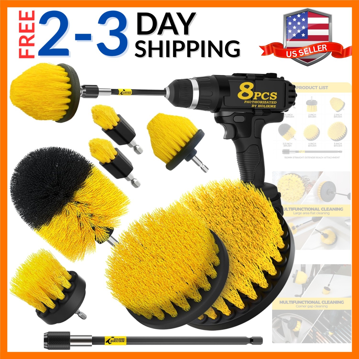 8 Piece Drill Brush Attachments Set, Power Scrubber with Extend Long Attachme…