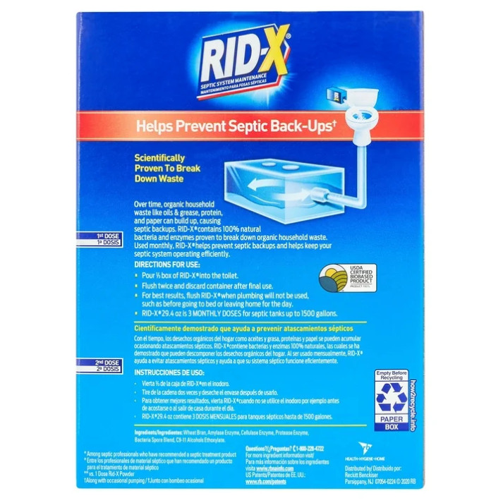 3 Box Rid-X Septic Tank Treatment Powder,Bacteria&Advanced Enzymes,3Month Supply