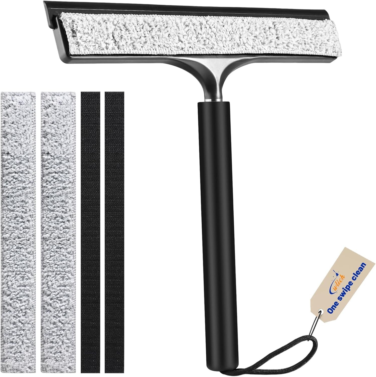 Shower Squeegee with Long Handle,Includes Replaceable and Washable Cloth Pads