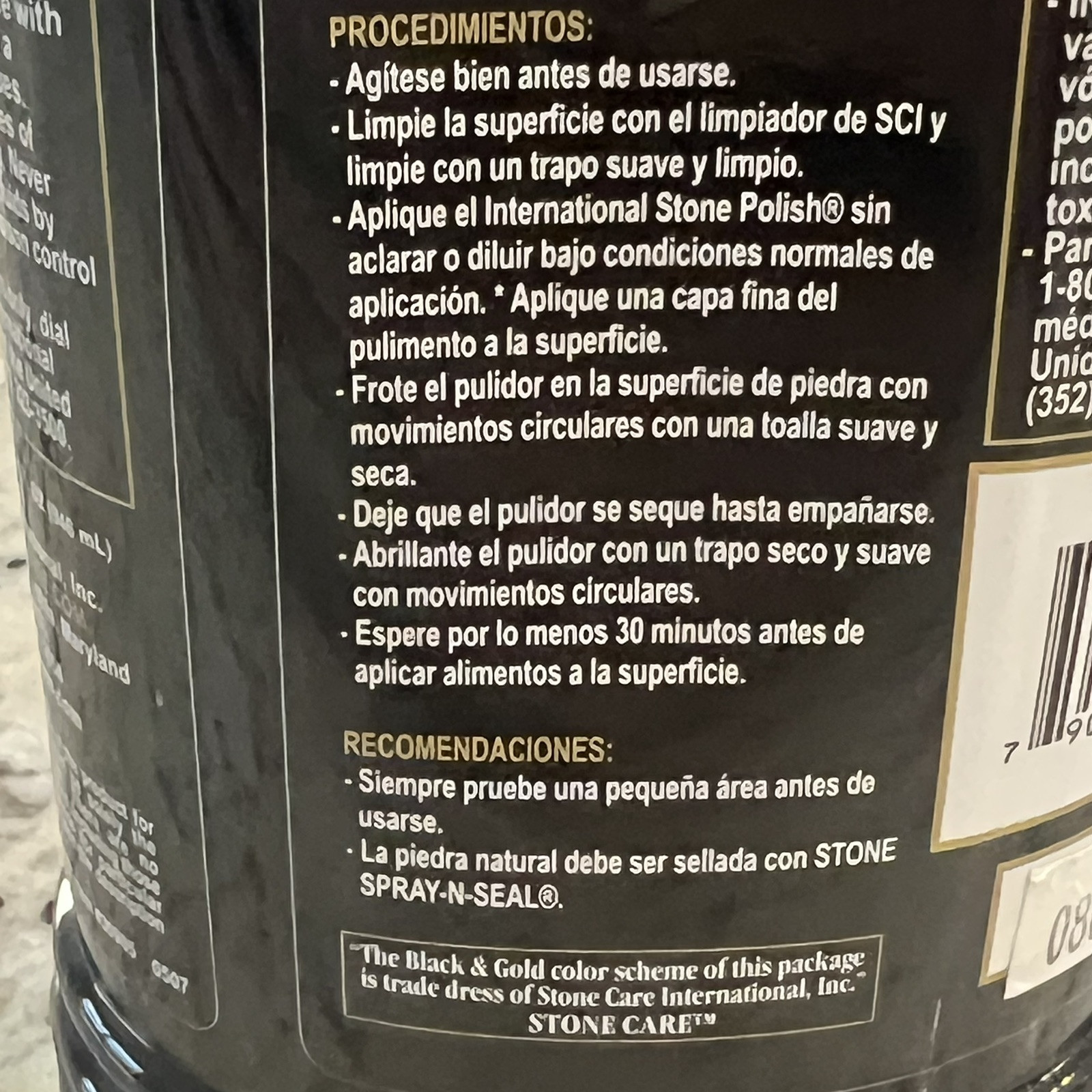 USED 80% Full SCI International Stone Polish Countertop 32 fl oz Granite Marble