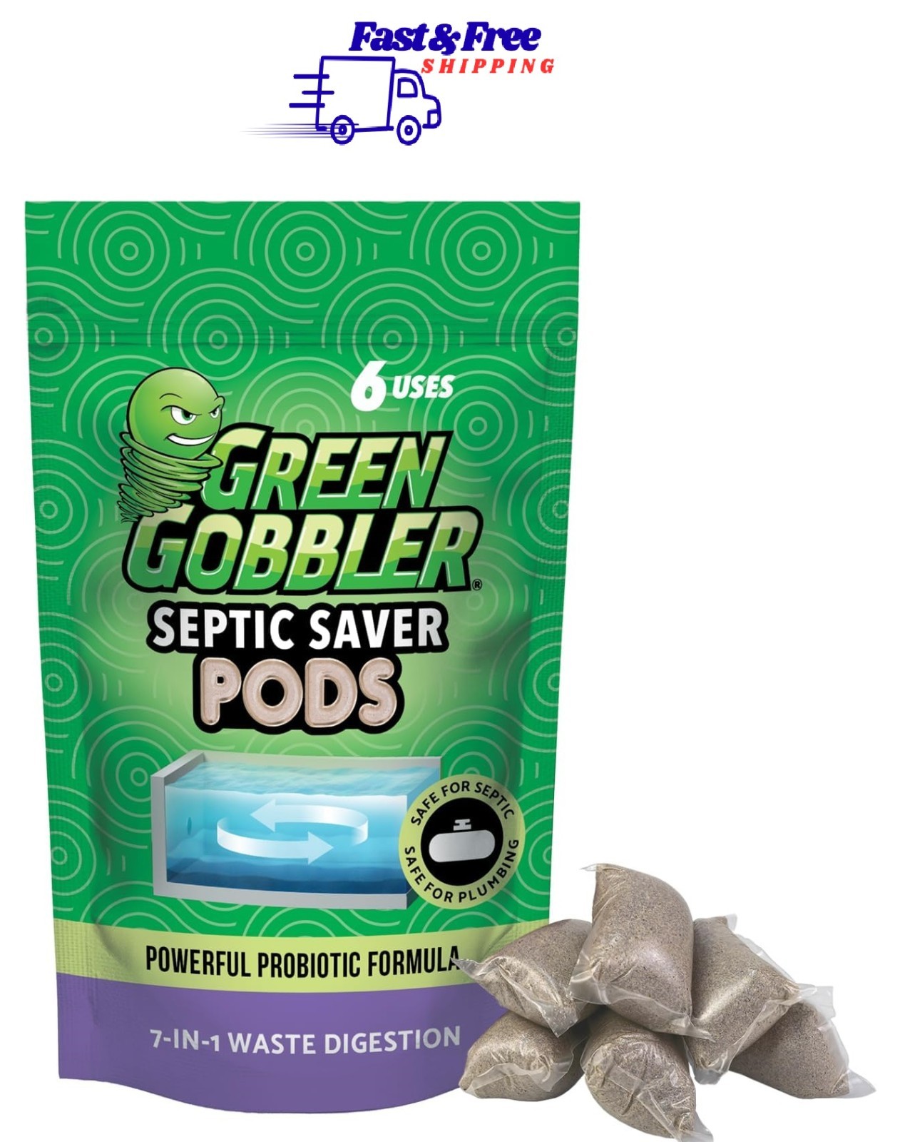 Green Gobbler Septic Tank Treatment Packets, 6 Month Supply – Natural Bacteria t