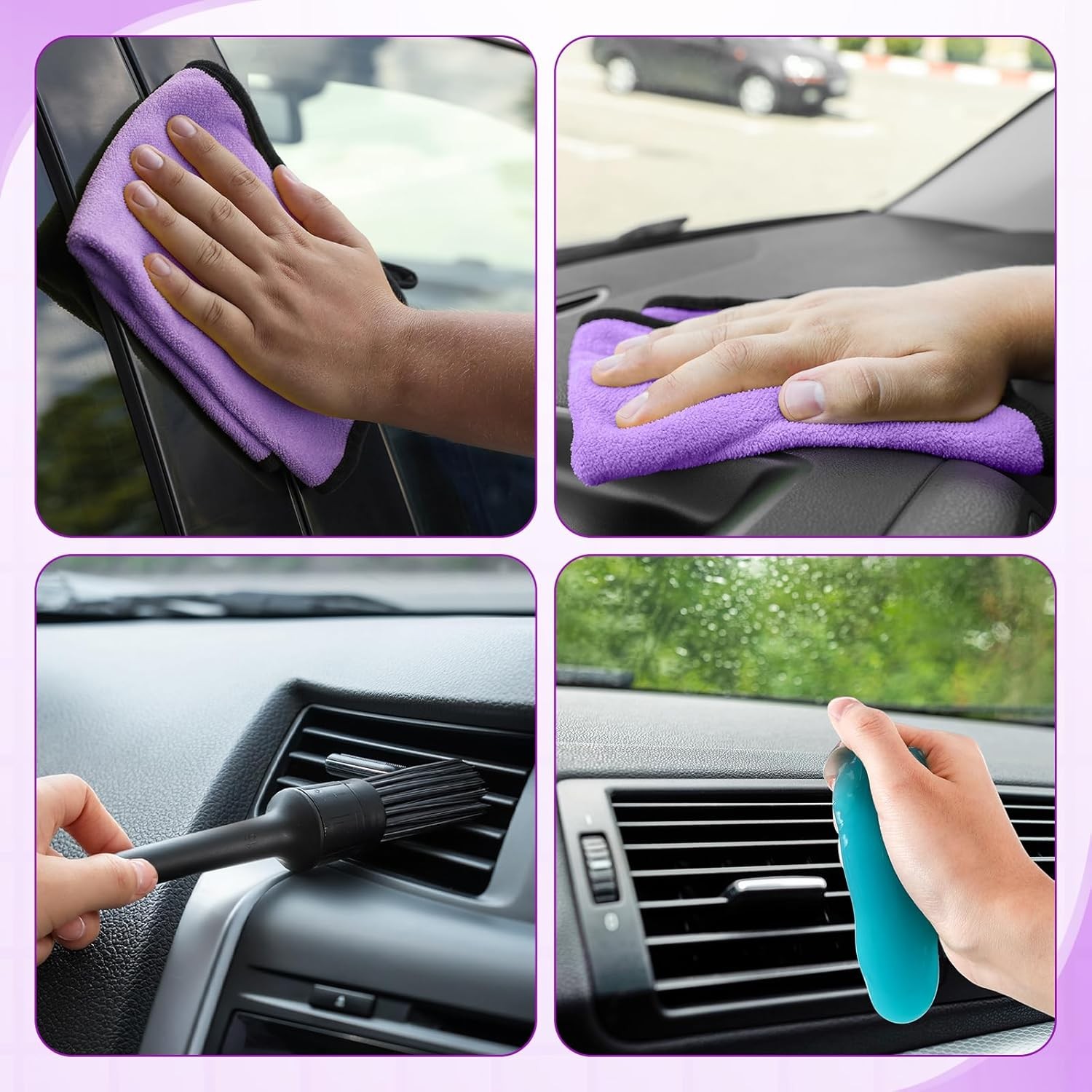 16 Pcs Windshield Cleaner Tool, Car Cleaning Kit with Various Detailing Brushes