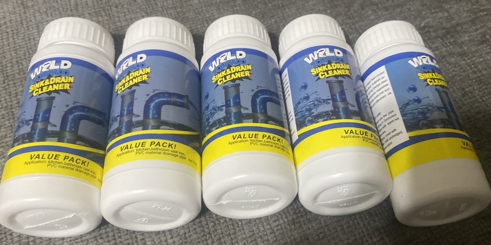 5 PCs. Btls.WILD TORNADO SINK & DRAIN CLEANER 110grams,expiration 02/24/2026