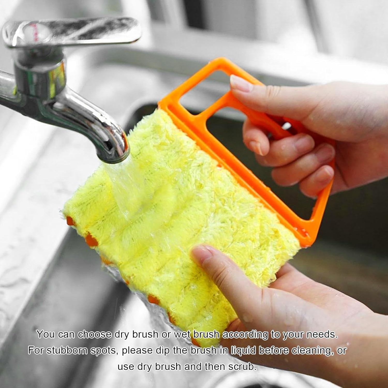 2 PCS Blind Cleaner Duster Tool, 7 Finger Handheld Duster Window (Orange+Yellow)